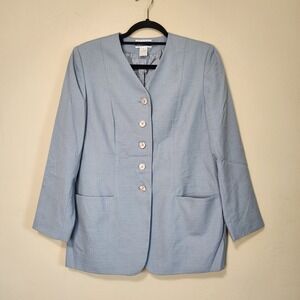 Vintage Pendleton Linen Blend Blazer Blue Womens Size 10 Petite